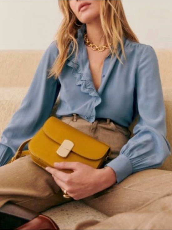 Sezane Tops - Sezane Chlo Silk Blouse in Vintage Blue Sz 36/S/4